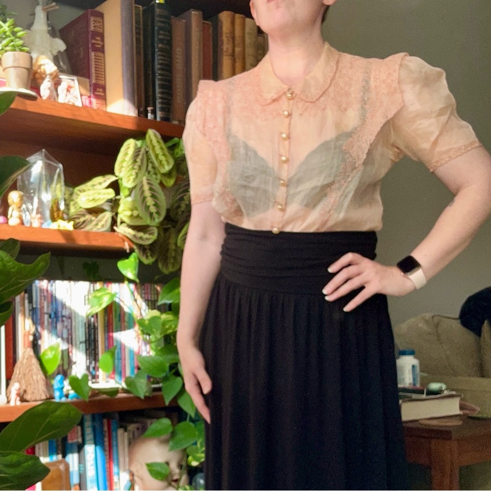 Vintage 60s sheer blouse orange pink Peter Pan collar - Picture 3 of 17